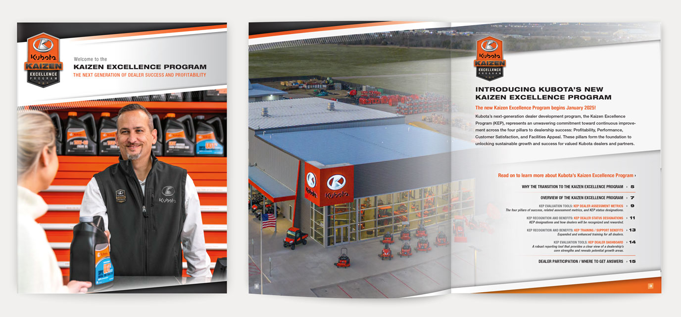 Kubota Kaizen Excellence Program intro brochure cover and table of contents
